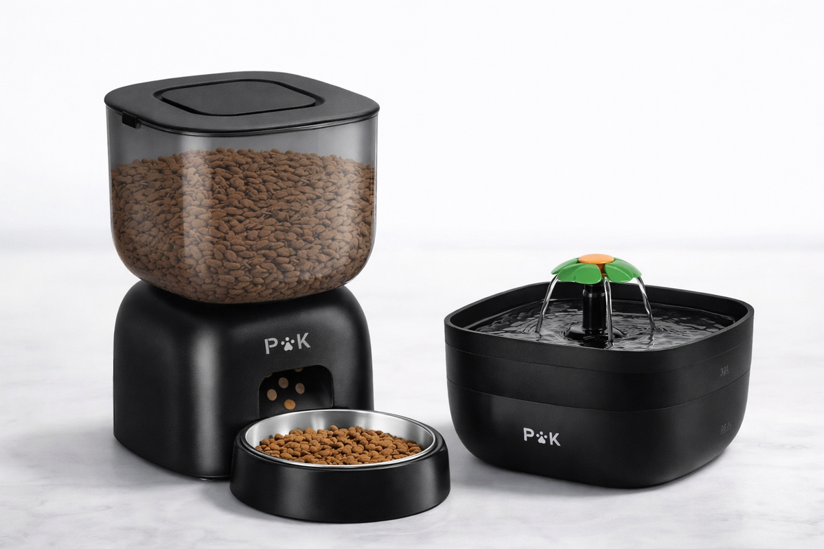 Automatischer Futterspender + Wasserbrunnen als Bundle